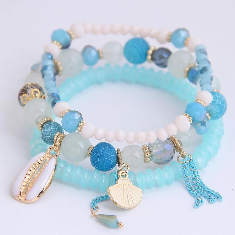 Fashion Jewelry Bohemian Strings Oceanic Style Multi-Layered Beaded Crystal Bracelets