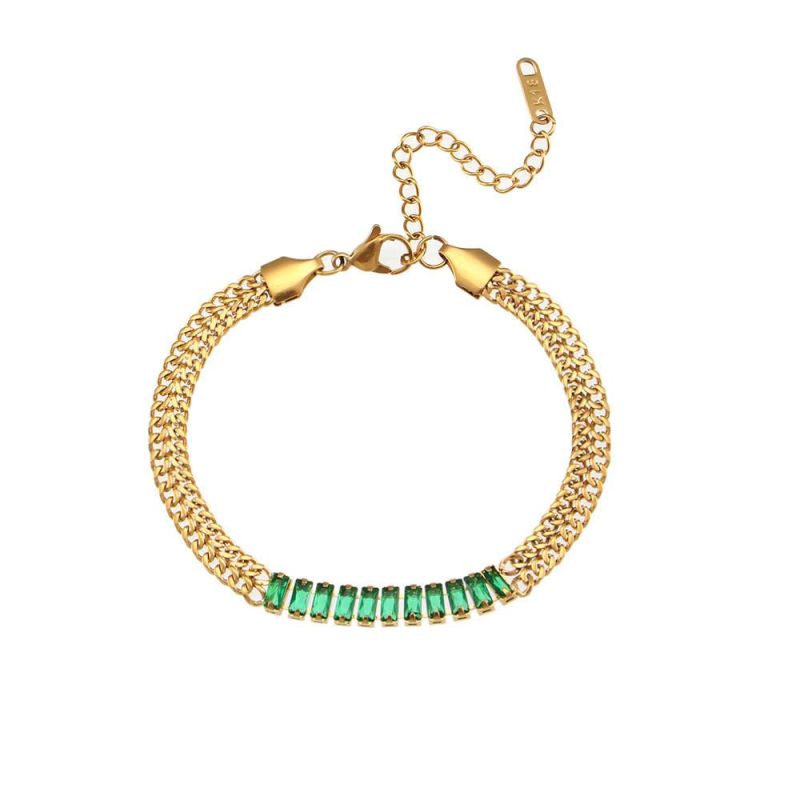 Manufacturer Customized Fashion Jewelry 18K Gold Plated Stainless Steel Metal Bracelet Jewelry Fashion Ins Rectangular Zircon Knife Bracelet Women