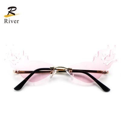 Flame Shaped Custom Logo Ready Frameless Women Sunglasses