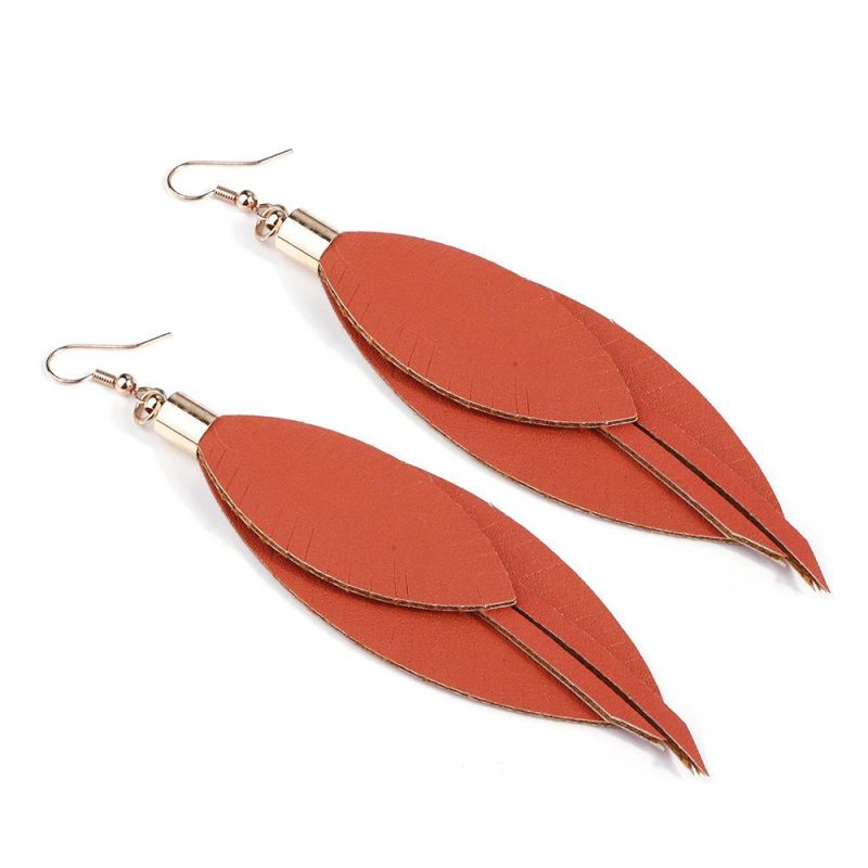 New Fashion Jewelry PU Leather Leaves Drop Earings for Women