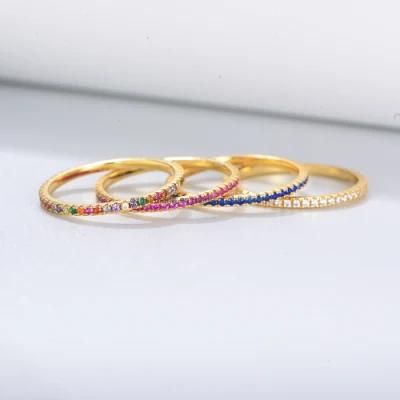 Ss925 Women Ring Jewelry Rainbow Zirconia CZ Stackable Band Ring