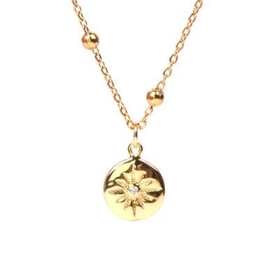 18K Gold Plated North Star Rround Copper Necklace Gold Jewelry for Woman