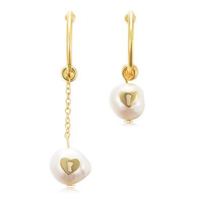 Manufacturer Chain Drop Irregular 18K Gold Plated Cuff Freshwater Baroque Pearl Dangle Earring
