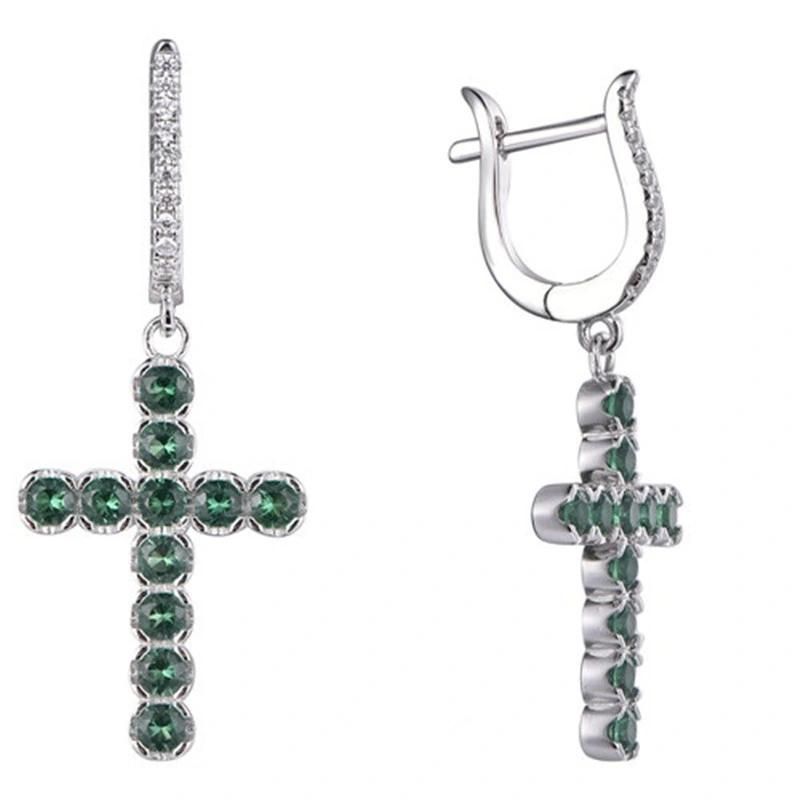 925 Silver CZ Wings Cross Earring with English Clasp