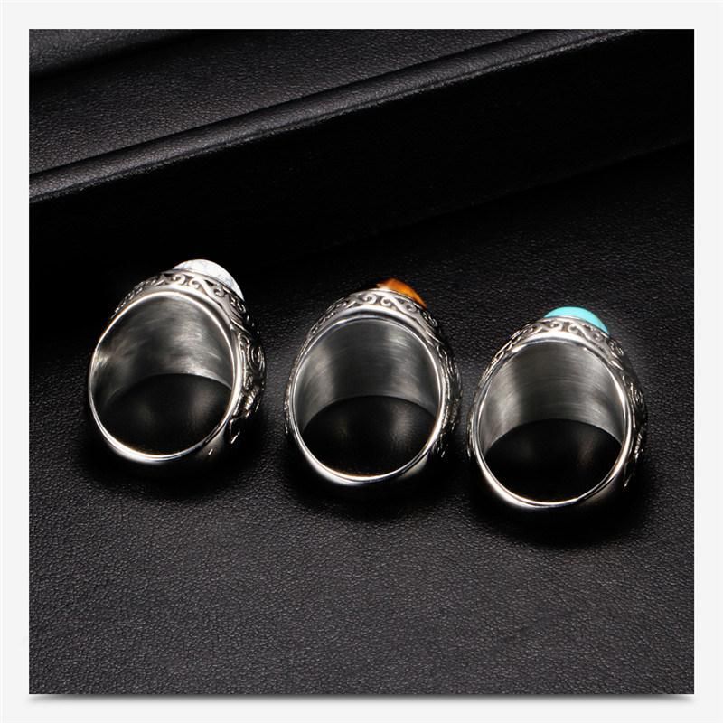 Wholesale Retro Jewelry Stone Rings Men Inlaid Turquoise Onyx Ring Men Domineering Titanium Steel Ring