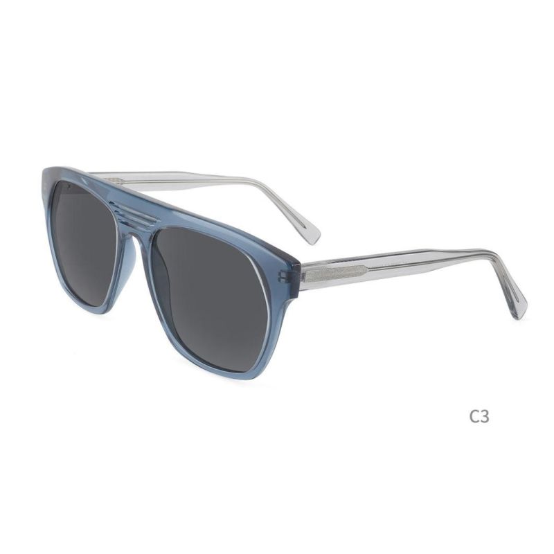 Double Bridge Transparent Lentes De Sol Trendy Custom Logo UV400 Mens Clear Injection Acetate Sunglasses