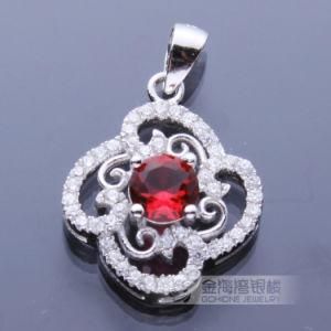 Fashion Jewelry Ruby Stone 925 Silver Flower Pendants