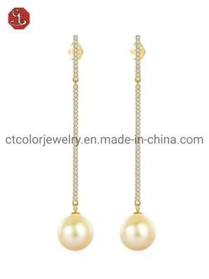Fashion Imitation Jewelry 925 Silver Jewelry 14K 18K Gold Plated Costume Champagne Pearl Earring For Women