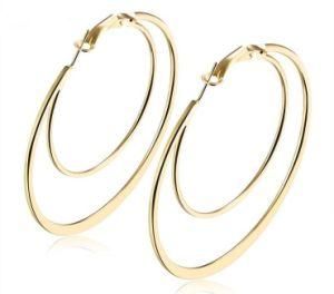 Extravagant Double Circle Flat Big Hoop Earrings with S/M/L/XL Different Size Gold Silver Color Earrings Women Party Jewelry