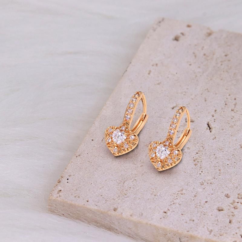 Copper Hypoallergenic 18K Gold Cubic Zirconia Heart Huggies Earring