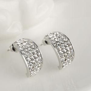 Silver Rhinestones Hoop Diamond Stud Earrings
