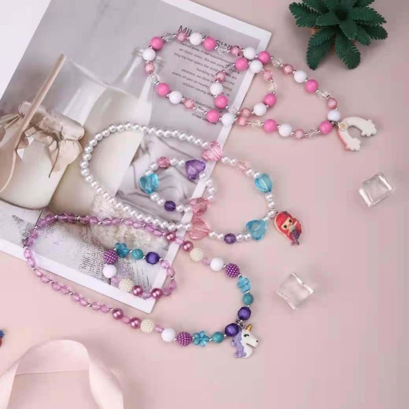Fashion Jewelry Unicorn Necklace Set Mermaid Princess Jewelry 2-Piece Set