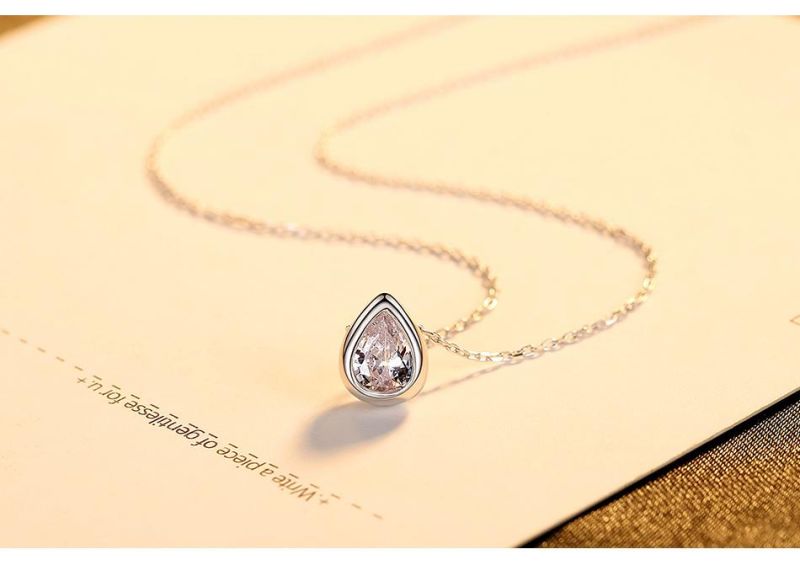 Whole Cubic Zircons on Silver Water Droplets Pendant Necklace