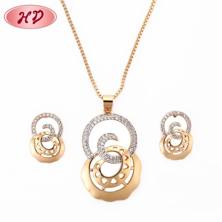 Women 18K Gold Plated Silver Alloy Fashion Accessories CZ Jewelry Sets Chain Pendant Necklace