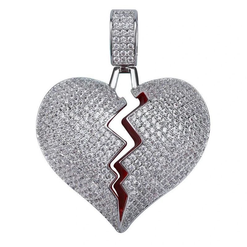 Broken Heart Solid Pendant for Men and Women Full of Zircon Hip Hop Necklace