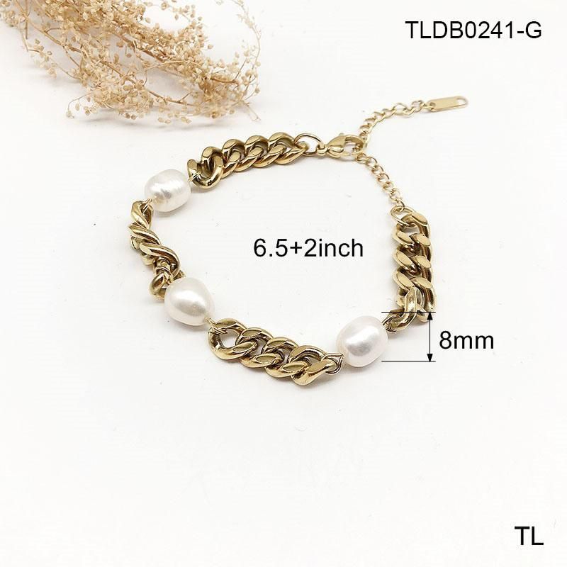 Manufacturer Custom Fashion Jewelry 18K Gold Plated Bracelet Waterproof Top Ranking Stainless Steel Pearl Bracelet Wholesale for Femme