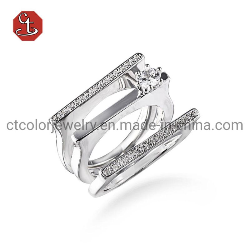 Dangle CZ Silver Ring Flexible Jewelry Popular Finger Ring for Women