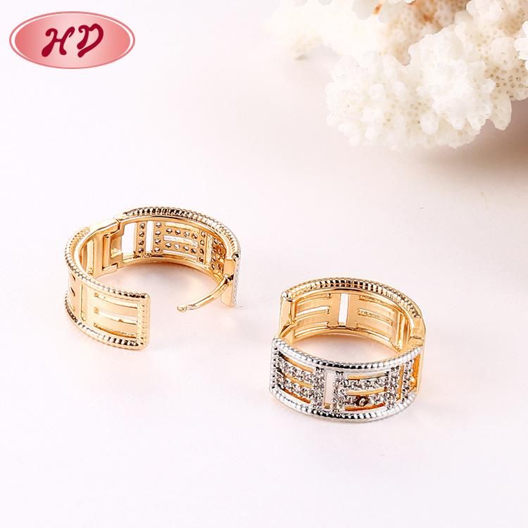 Fashion 18K Gold Silver Alloy Jewelry Hoop Stud Drop CZ Huggie Earrings with Crystal for Women
