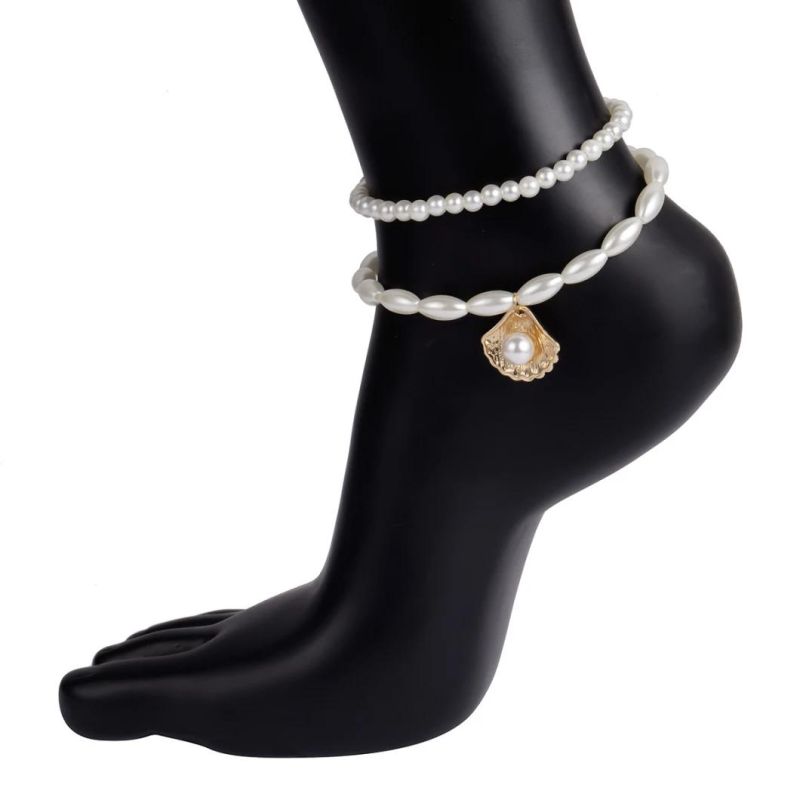 Joker Beach Multi-Layer Beaded Feet Decorated with Simple Pearl Geometric Creative Shell Anklet