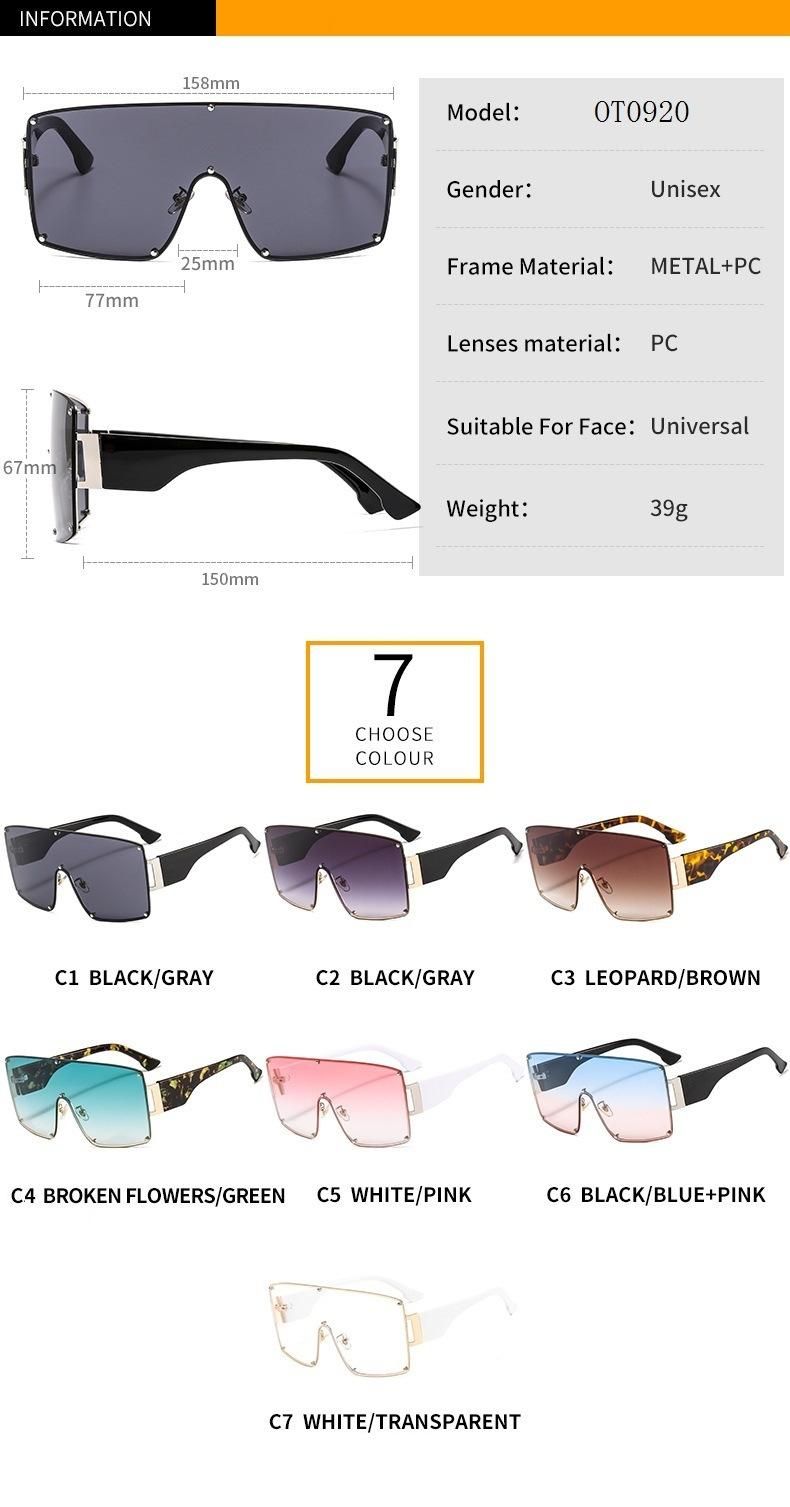 2020 Hot Sale Metal UV400 One-Piece Sunglasses