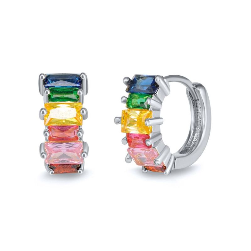 S925 Silver Stud with Diamond Stud Inlaid with Colored Zircon Clasp Earrings