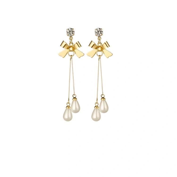 New Jewelry Women Fashion Bow Earrings with Pearl