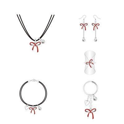 Classic Design Timeless Red Bow Silver Pearl Jewelry Set