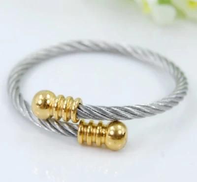 Twisted Wire Opening Bracelet with Metal Ball Bracelet Jewelry