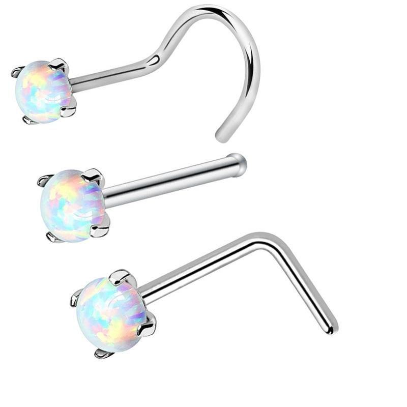 316L Surgical Steel 20g Opal Nose Ring Nose Hoop (3PCS per set) Body Piercing Jewelry (Custom Opal /bar color Available)