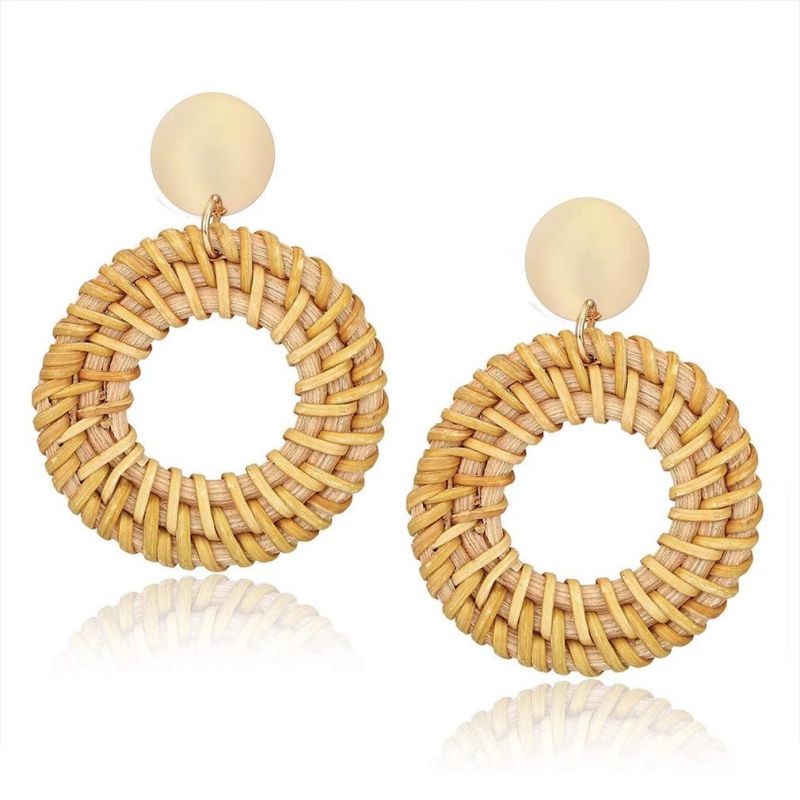 National Style Vintage Hand-Made Geometry Vine Beach Style Hoop Earrings