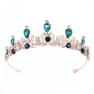 Luxury Rhinestone Jewellery Emerald Hair Ornaments Bride Crown Jewelry