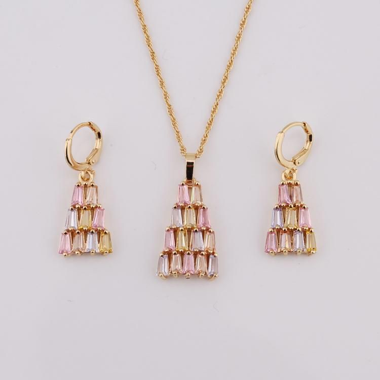 Fashion Women 18K Gold Plated Alloy Crystal Silver Jewelry Chain Pendant Sets Necklace