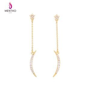 New Elegant Inlaid Crystal Star Women&prime;s Earrings Moon-Shaped Pendant Jewelry