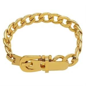 Real Gold Women 316L Stainless Steel Link Chain Buckle Bracelet 8mm Width Heavy Thickness Chunky Curb Cuban Hand Chain Bracelet
