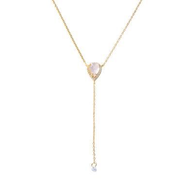 Tassel Women Chains Water Drop Rose Quartz Zircon Sterling Silver 925 Pendant Necklace Jewellery for Female
