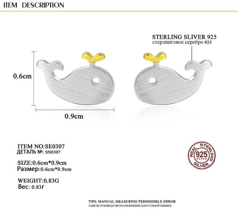 High Quality Jewelry Piercing Hypoallergenic Whale Ear Studs