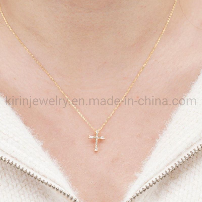 Collar Cross Charms for Jewelry Making Fashion Simple Cross Pendant Necklace for Women Baguette Zircon Diamond Cross Necklace