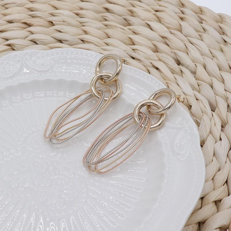 Fashion Tricolor Gold Plated Women′s Drop Earrings