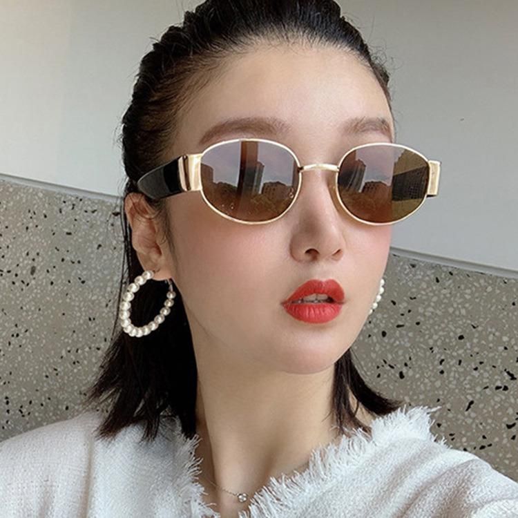 Retro Oval Frame PC Sunglasses Female Net Celebrity Same Style Hip-Hop Bungee Glasses