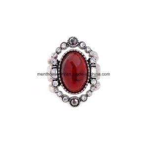 Red Gem Retro Statement Alloy Ring Set for Girls Diamond Studded Rings