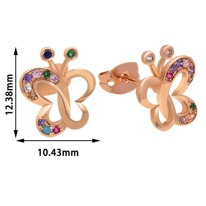 Copper 18K Gold Plated Colorful CZ Butterfly Fashion Stud Earring