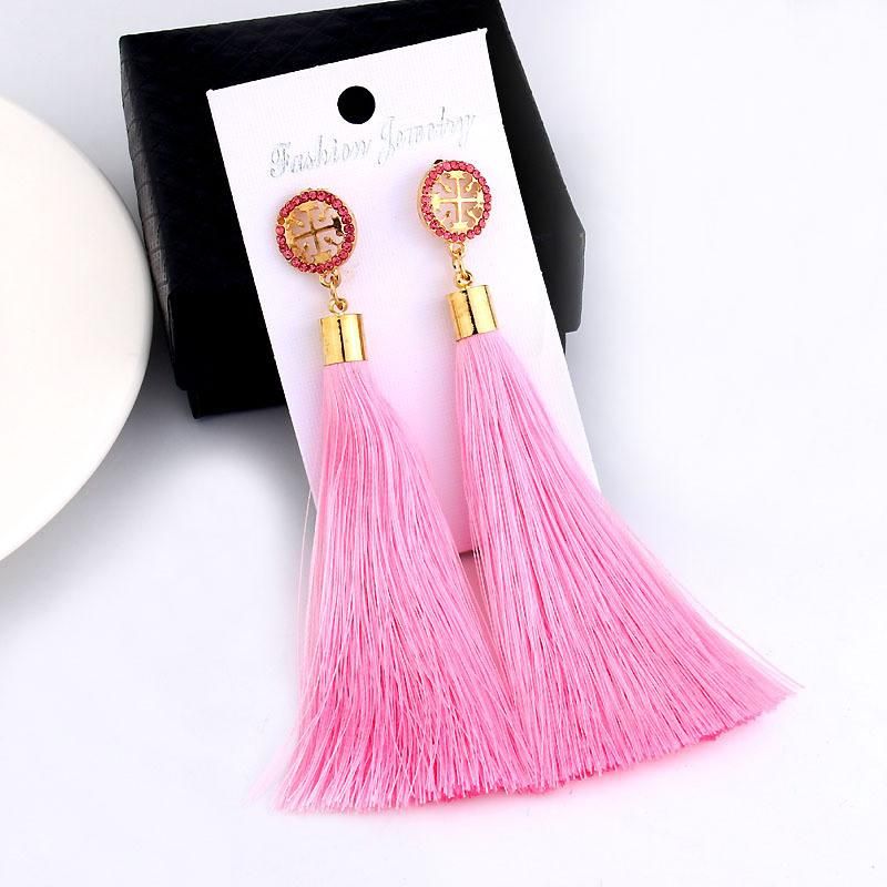 Crystal Silk Fabric Long Tassel Earrings Women Jewelry Fashion Earrings