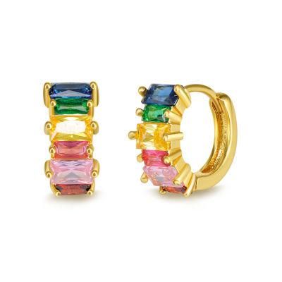 S925 Silver Stud with Diamond Stud Inlaid with Colored Zircon Clasp Earrings