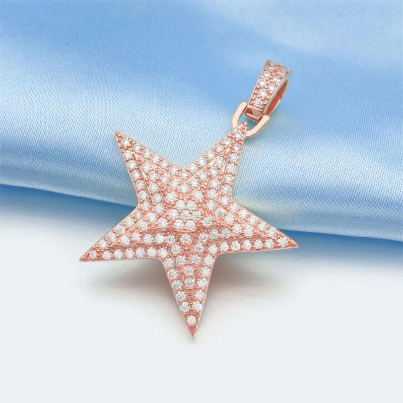 Fashion Jewellery Hip Hop Jewelry Men 925 Sterling Silver Gold Plated Star Pendant Necklace Vvs Moissanite Diamond Pendant