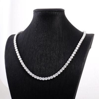 Iced out 5mm Round Moissanite Tennis Necklace Chain with 14K Real White Gold 20inches for Women Wedding Engagement