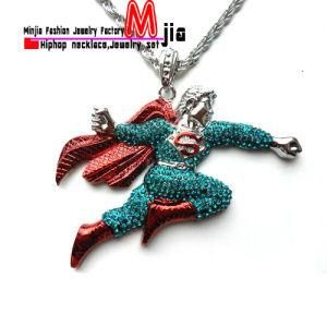 New Turquoise Blue Red Iced out Hip Hop Bling Silver Superman Chain Pendant Fashion Jewelry (MJCR657)