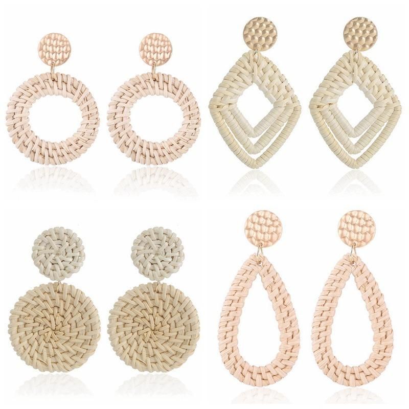 4 Pairs Fashion Jewellery Wicker Braid Hoop Drop Dangle Woven Earring