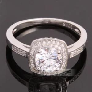 Sterling Silver Jewelry Light Weight Princess CZ Wedding Engagement Ring White Gold Plated