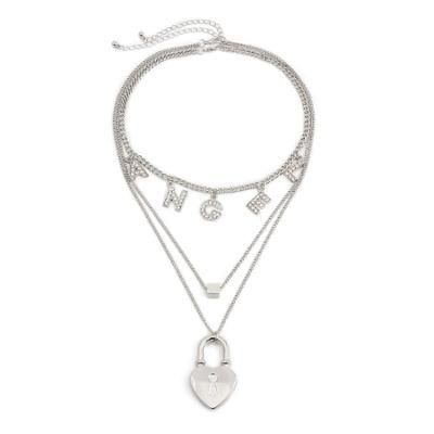 Creative Fashion Geometry Dice Simple Multi-Layer Angel Letter Heart-Shaped Lock Chain Necklace