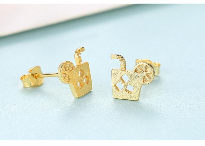 Summer Lemon Tea Design Sterling Silver Ear Stud